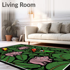 Whimsical Pink Hippos Green Jungle Birds Rug