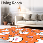 Cute White Rabbit Orange Floral Rug