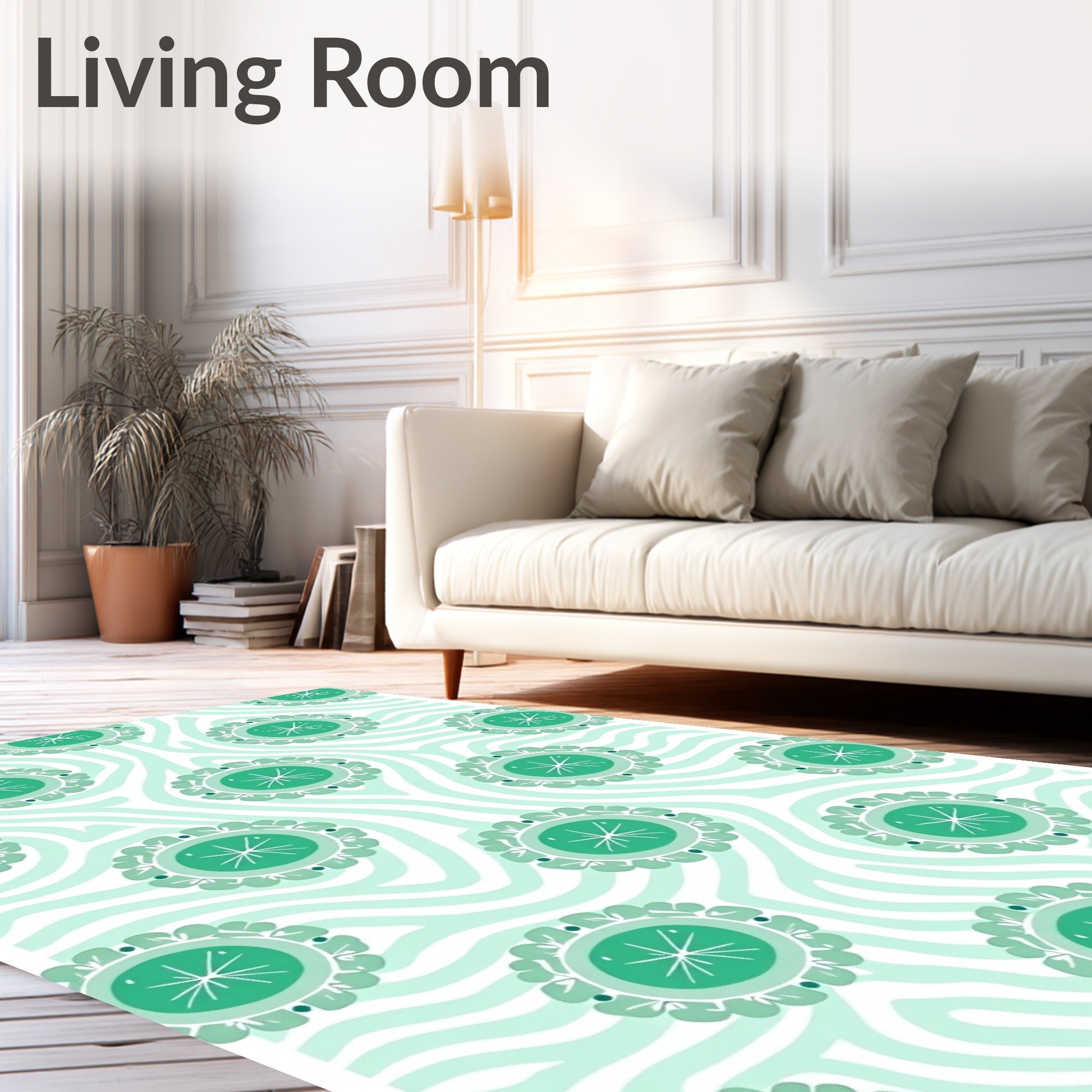 Aqua Floral Starburst Striped Rug