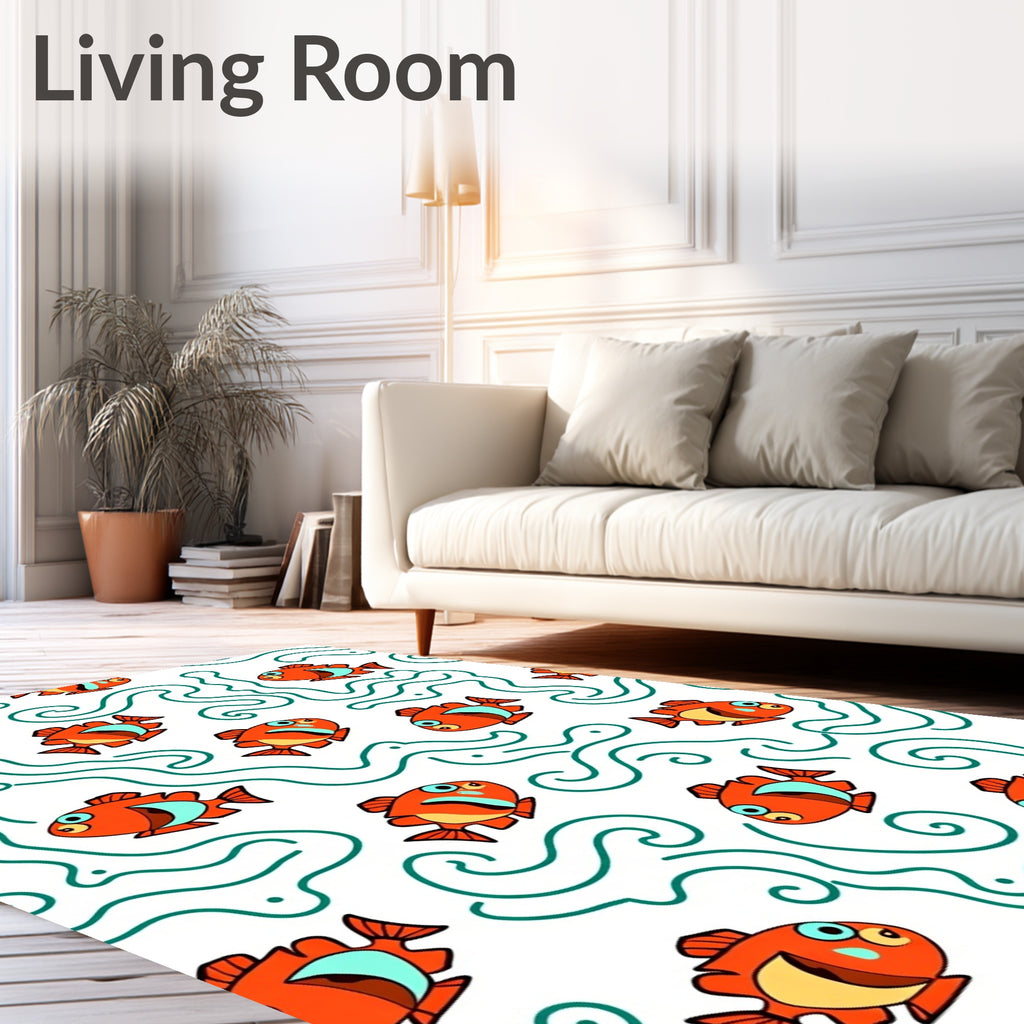 Orange Fish In Teal Swirls Rug