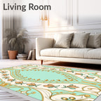 Aqua Peach Gold Floral Medallion Rug