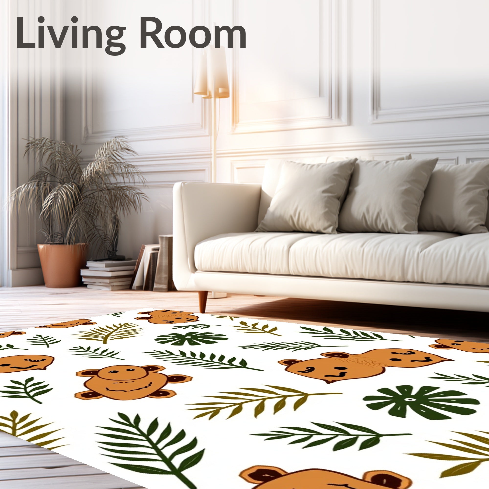 Charming Brown Bear Jungle Leaves Rug