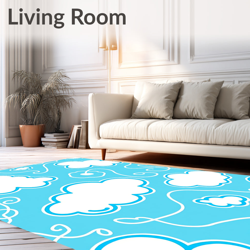 Whimsical White Cloud Sky Swirls Rug