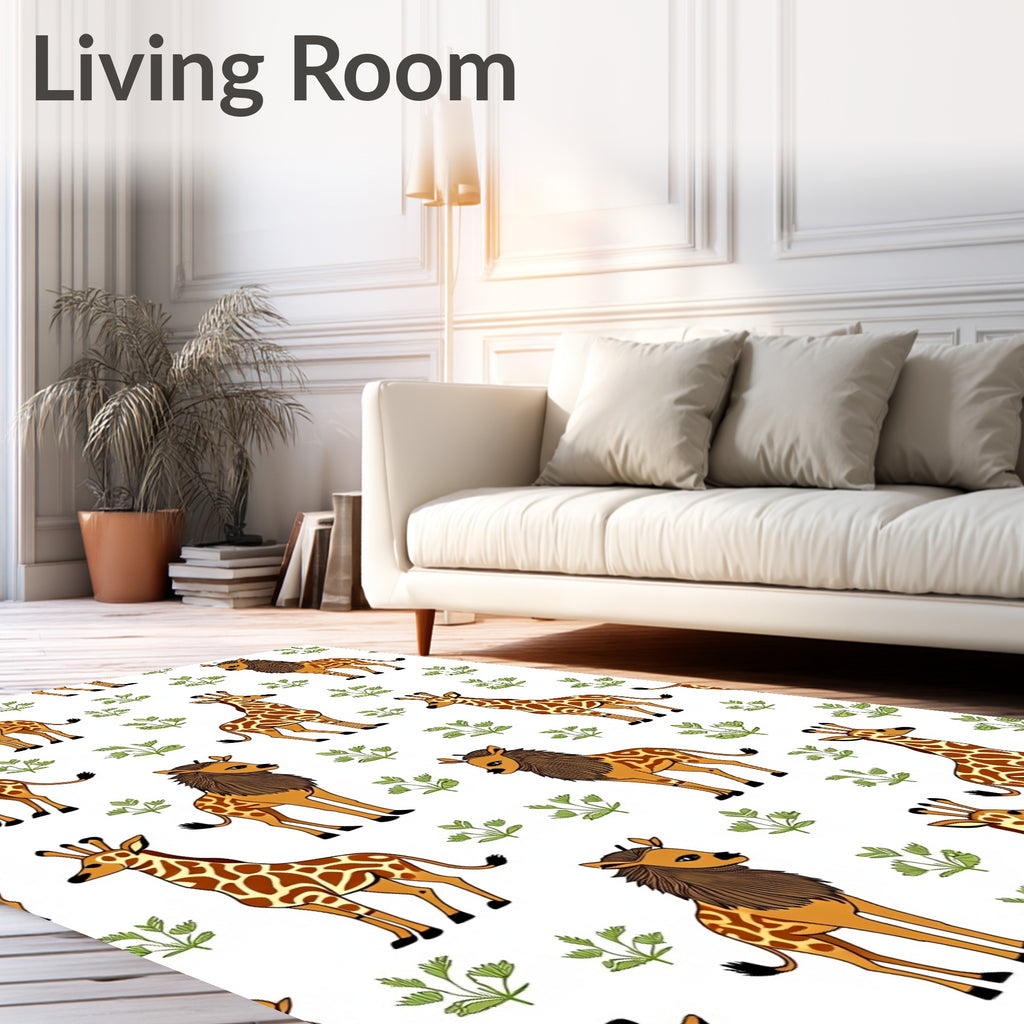 Whimsical Giraffe and Lion Cub Safari Rug