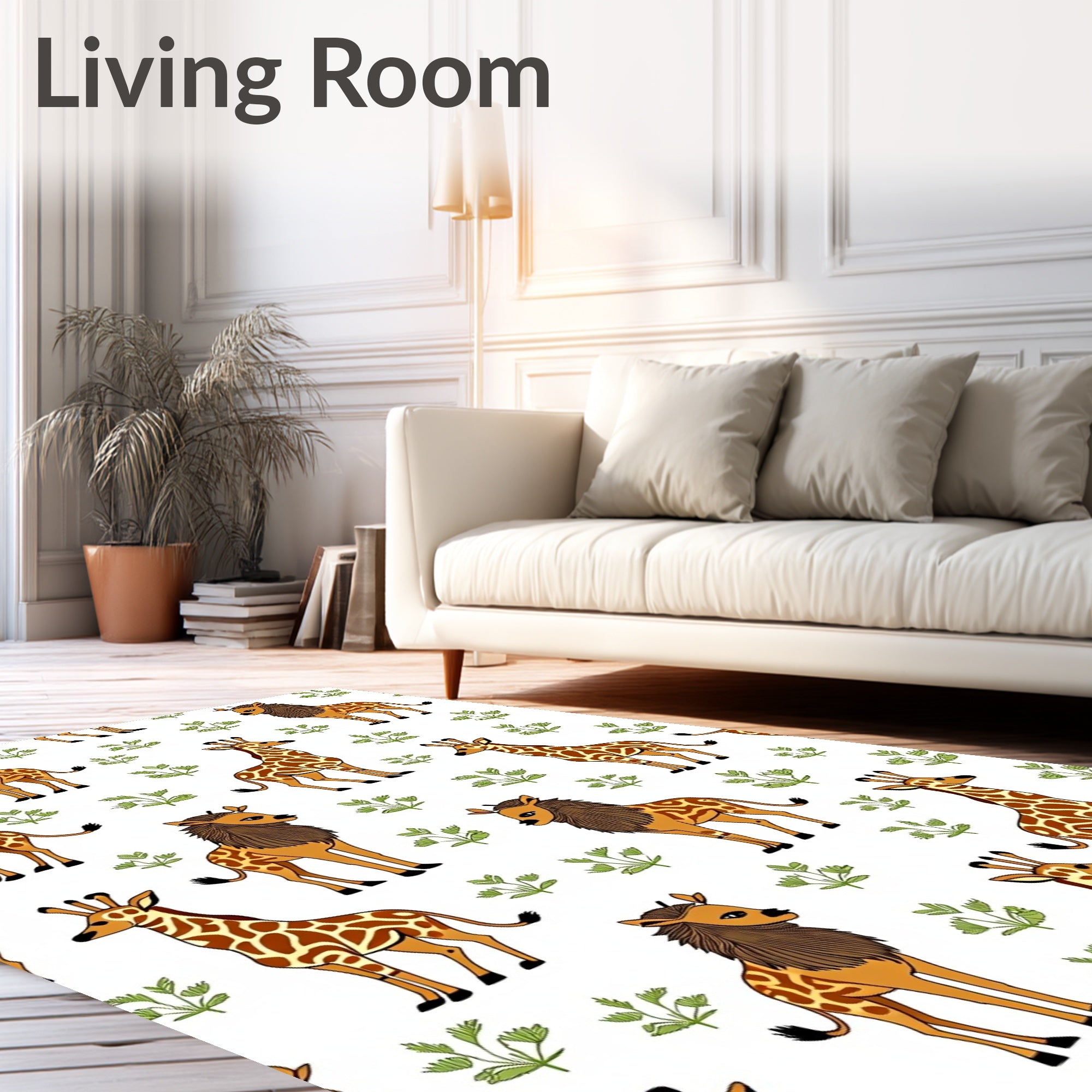 Whimsical Giraffe and Lion Cub Safari Rug