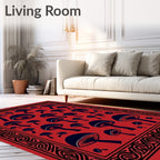 Red Black Mushroom Collage Border Rug