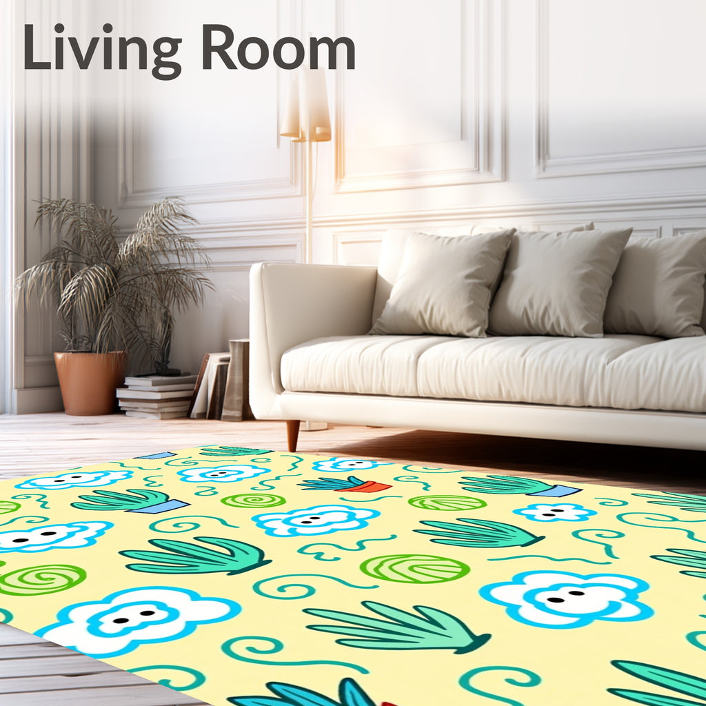 Playful Potted Plants and Clouds Rug