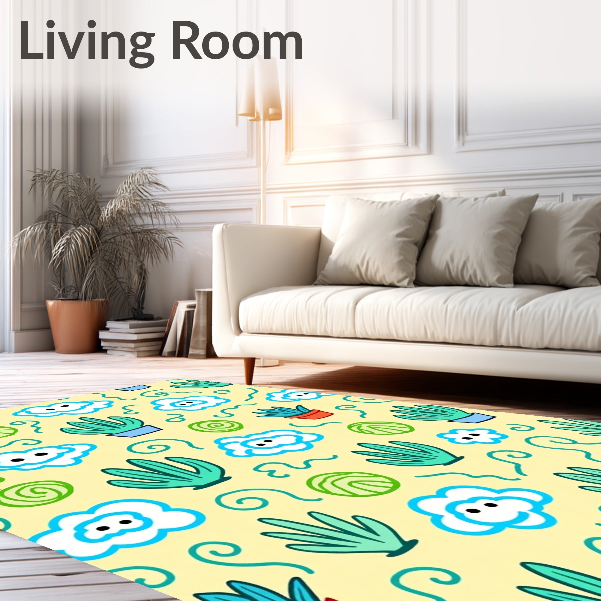 Playful Potted Plants and Clouds Rug