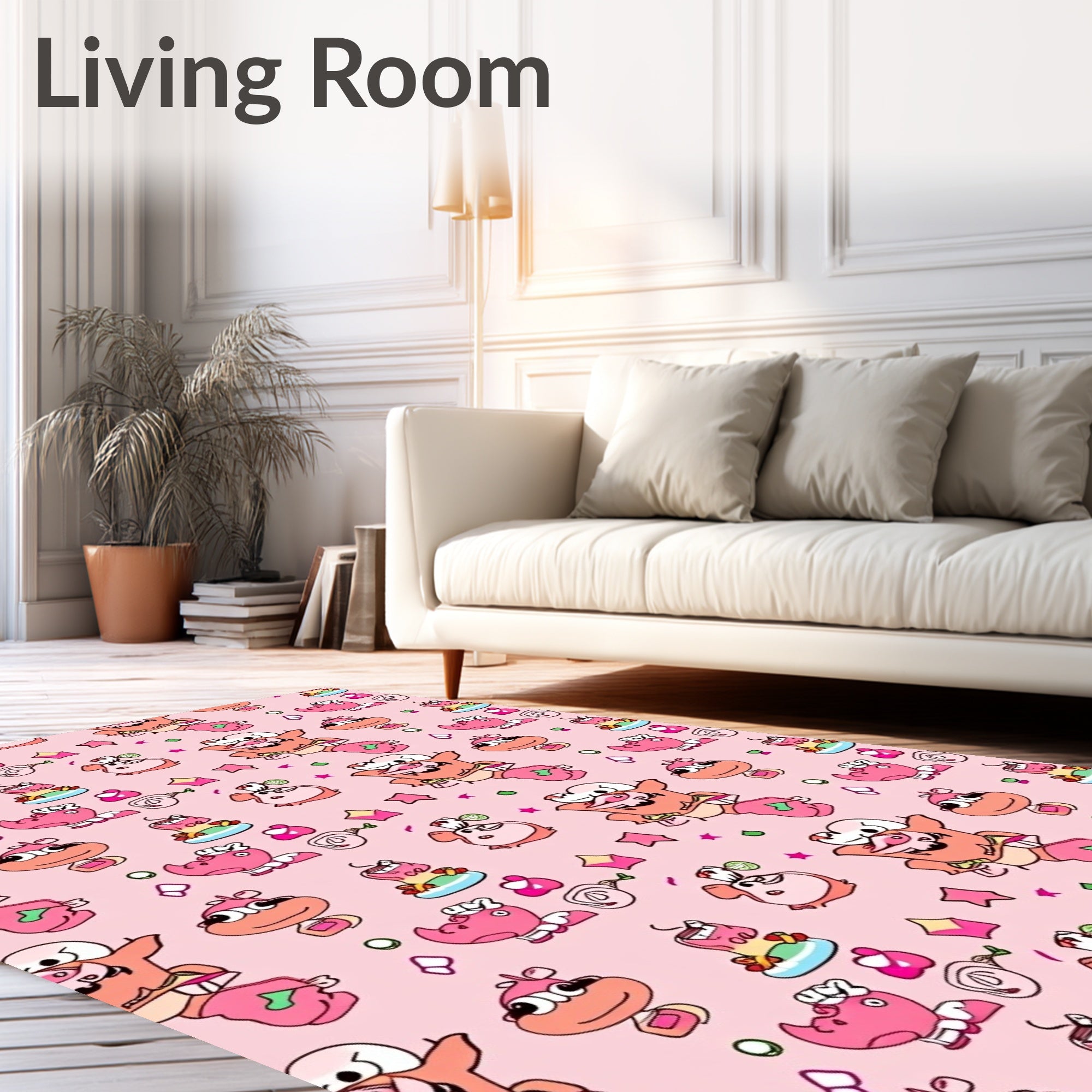Pink Cartoon Creature Whimsical Repeat Rug