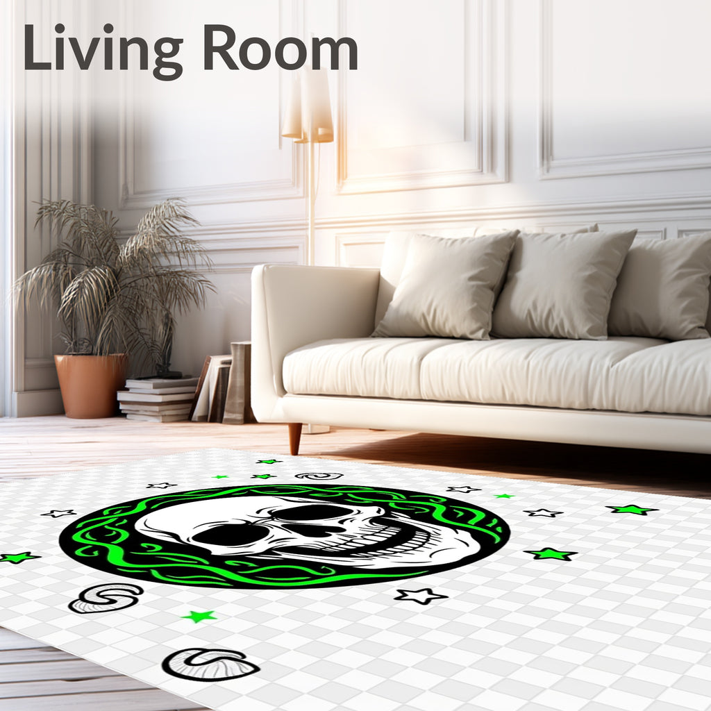 Neon Green Skull Celestial Star Rug