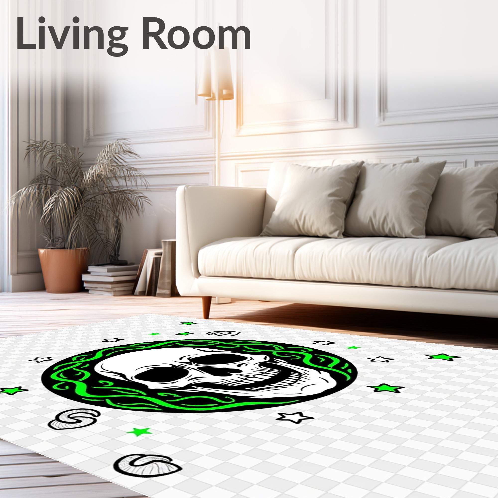 Neon Green Skull Celestial Star Rug