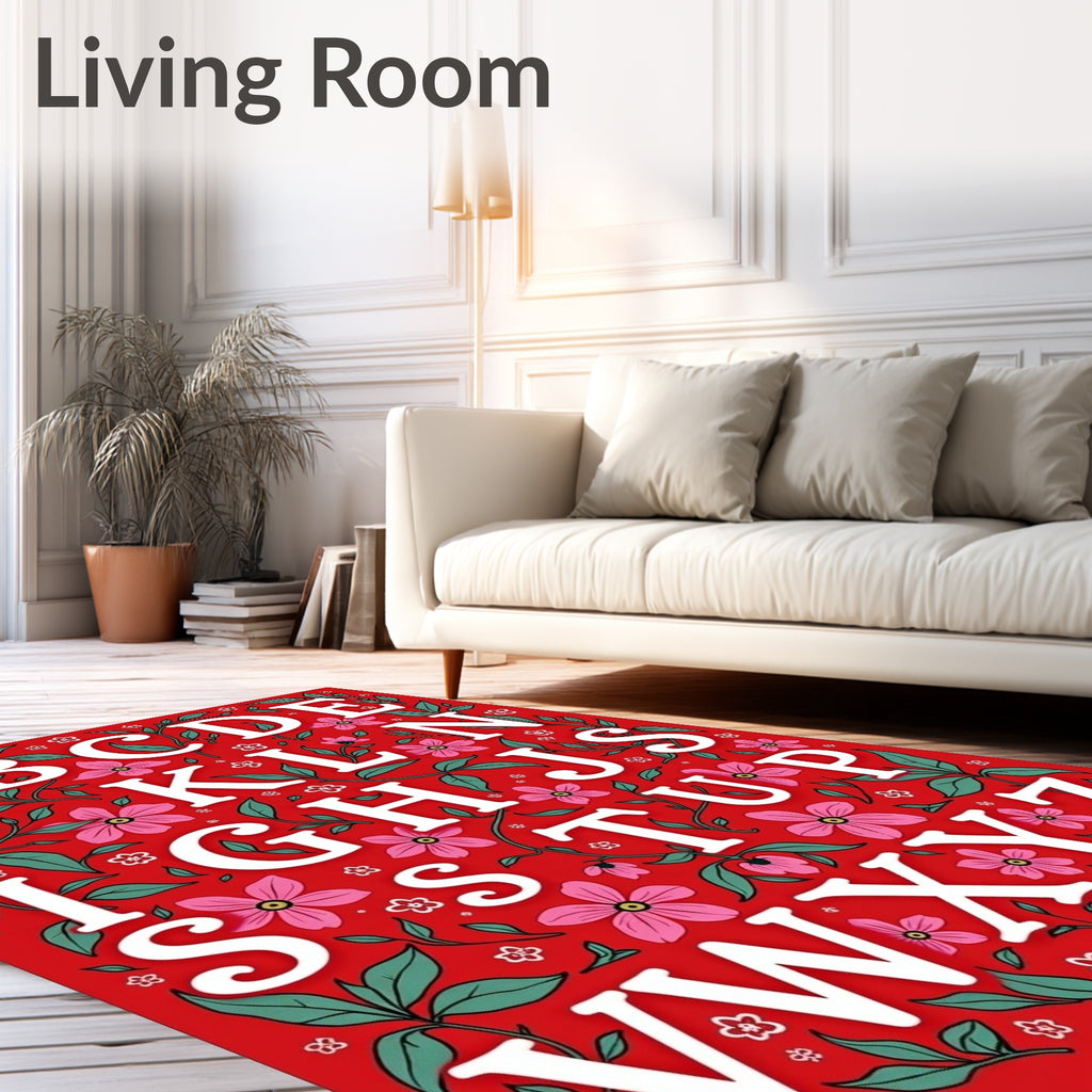 Red Floral Alphabet Garden Rug