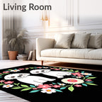 Whimsical White Puppy Floral Wreath Rug