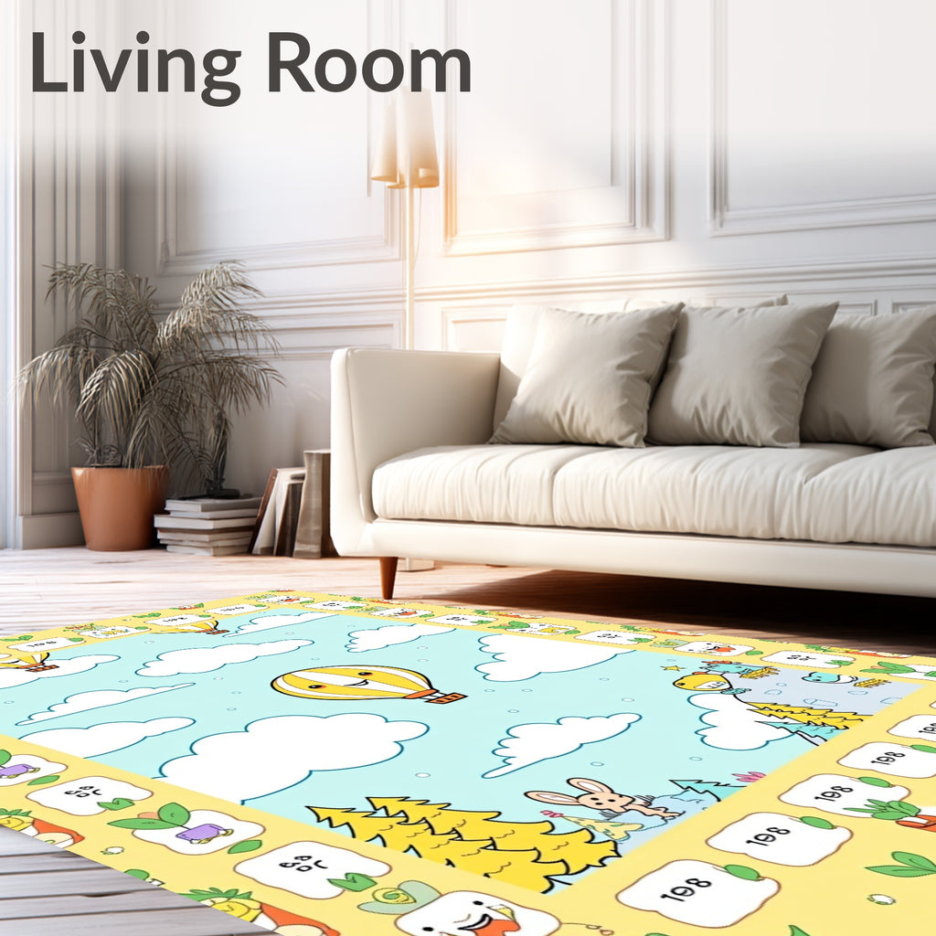 Happy Yellow Hot Air Balloon Sky Rug