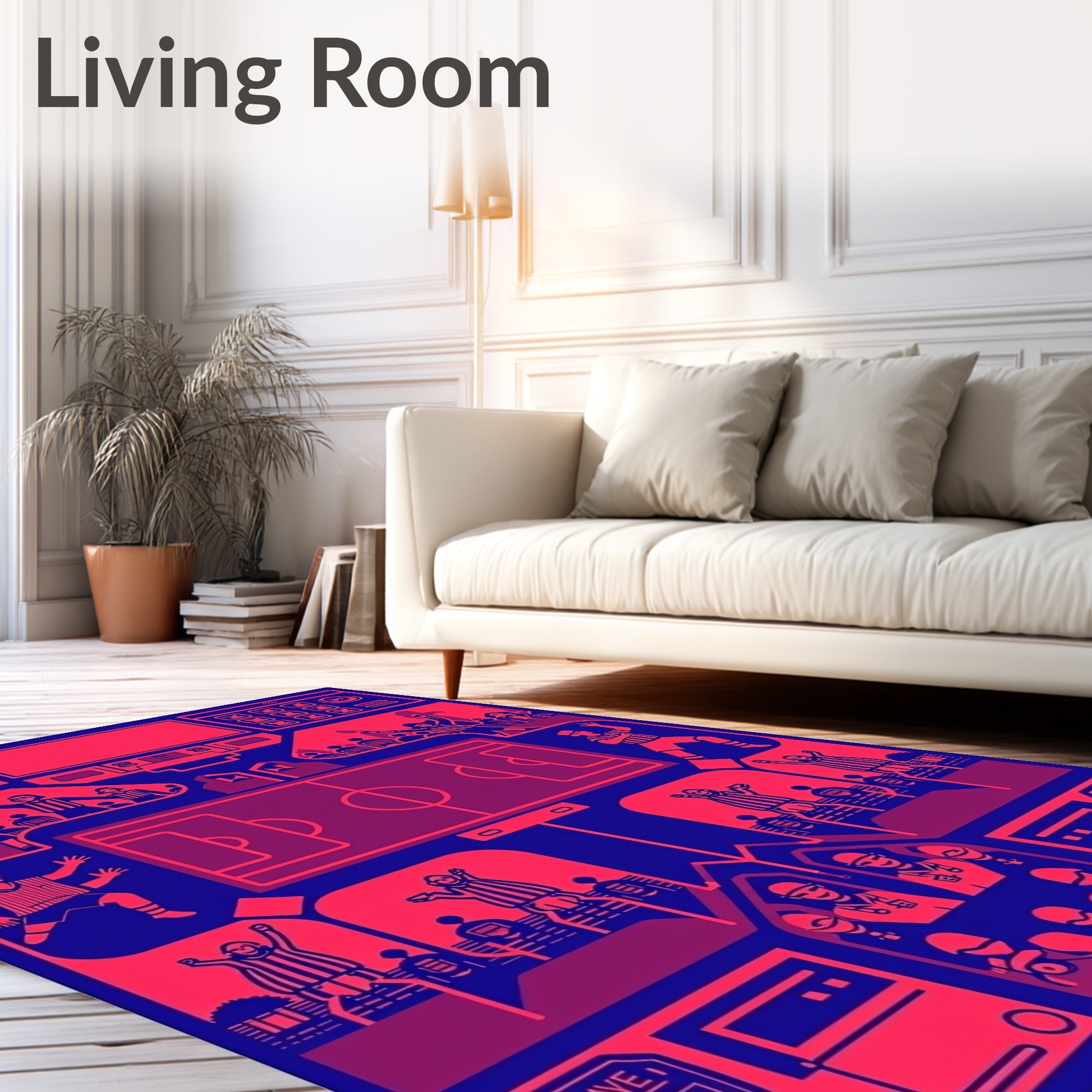 Retro Football Game Crowd Scene Rug