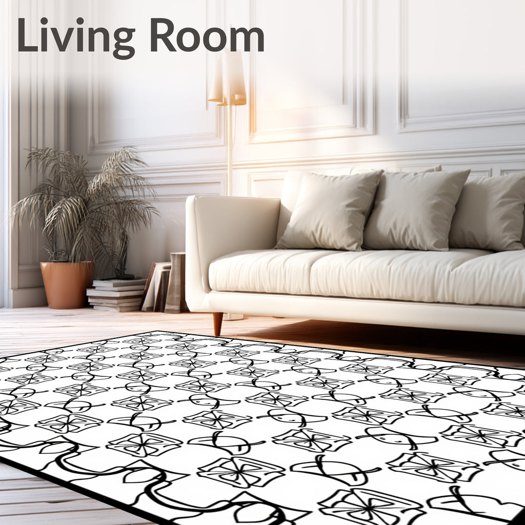Black White Abstract Interlocking Motif Rug
