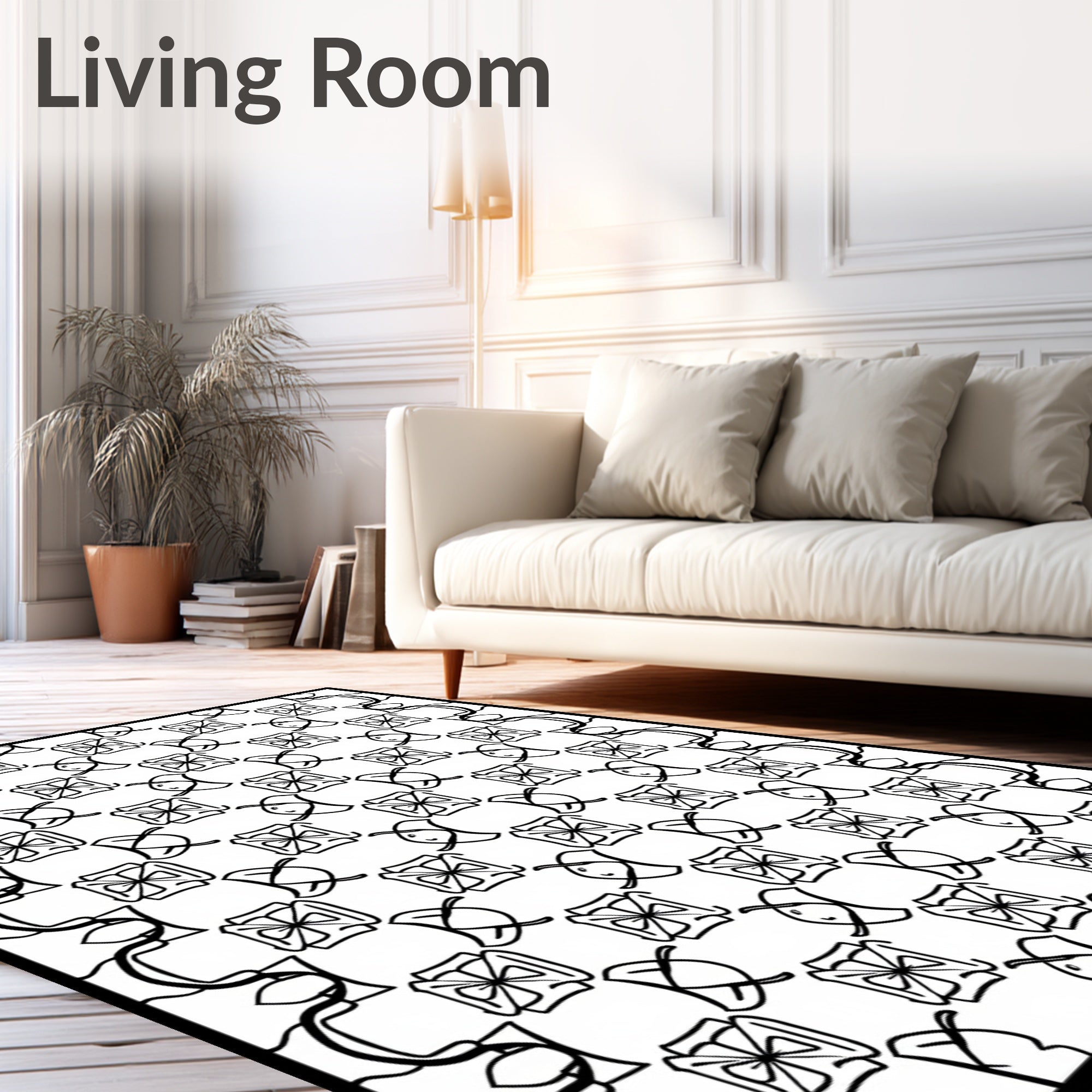 Black White Abstract Interlocking Motif Rug