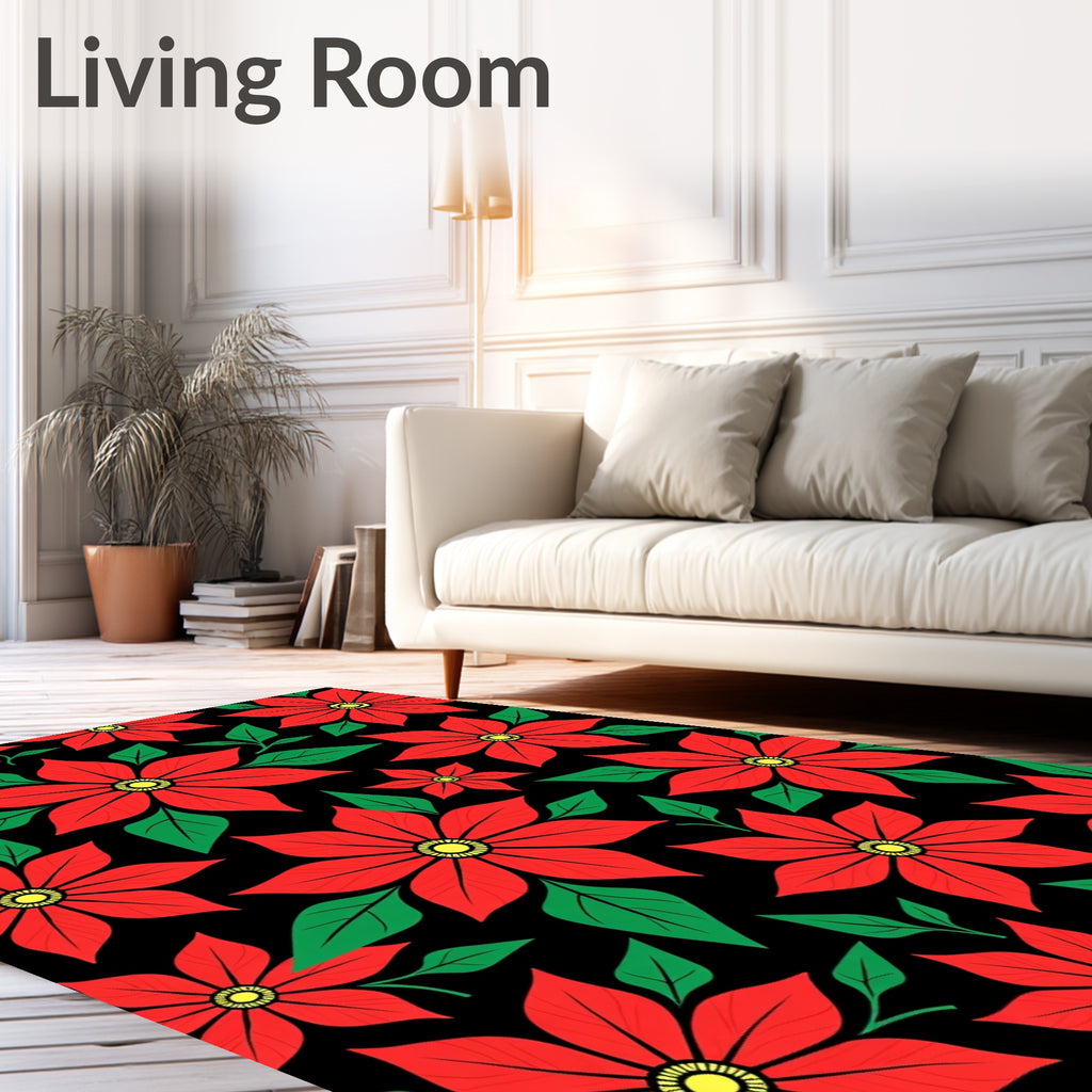 Bold Red Poinsettia Floral Background Rug