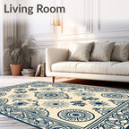 Deep Blue Sunburst Cream Textile Rug