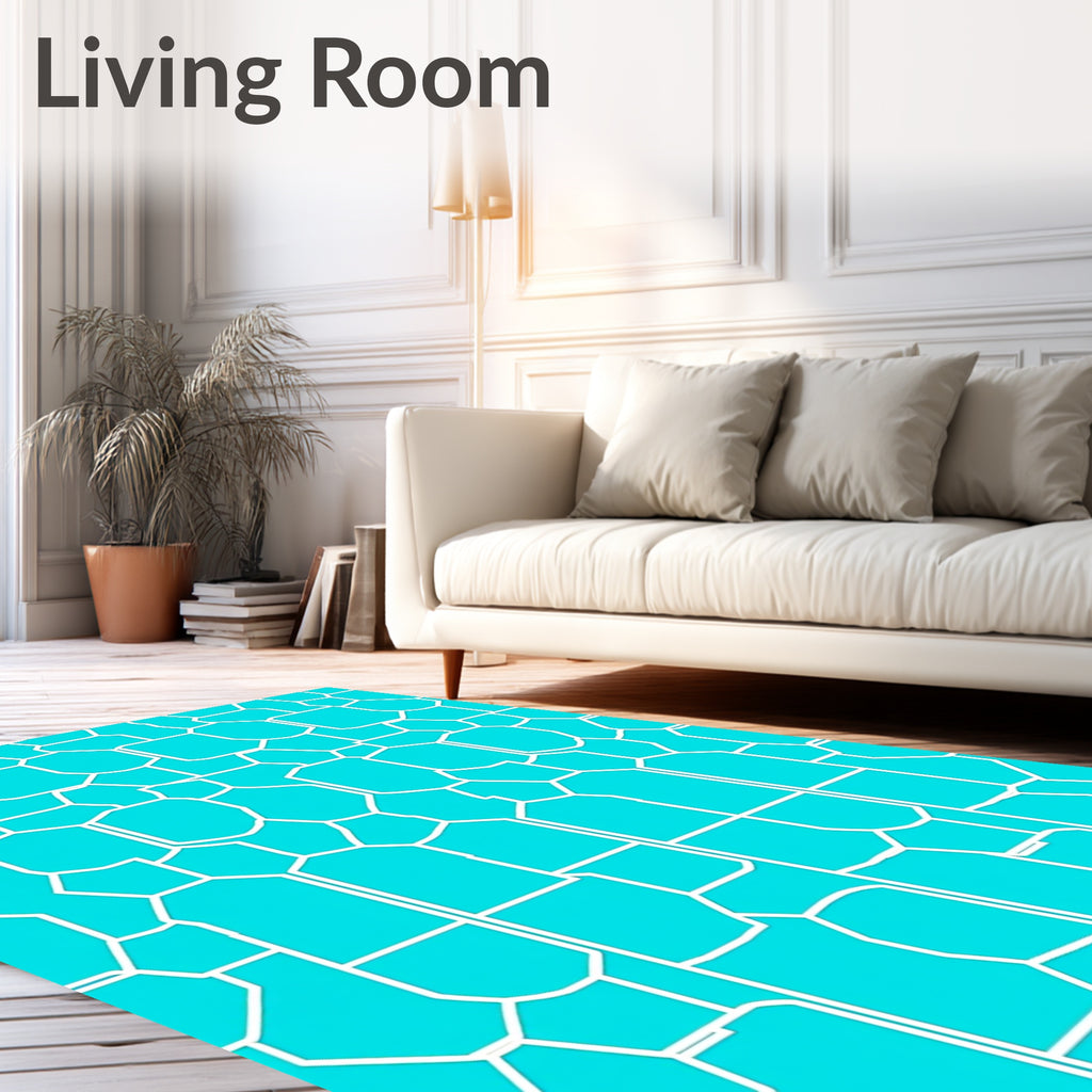 Bright Teal White Geometric Tessellation Rug