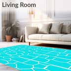 Bright Teal White Geometric Tessellation Rug