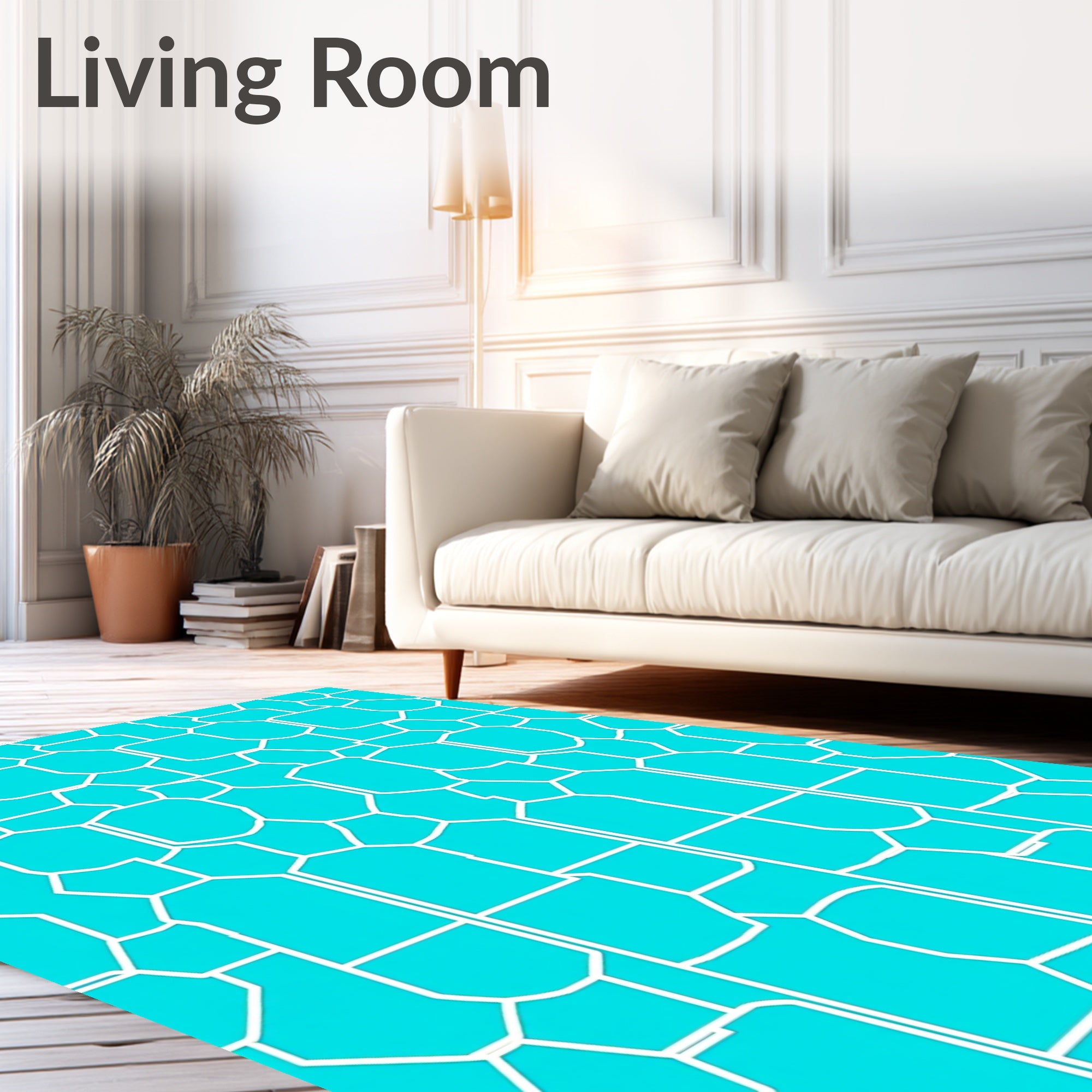 Bright Teal White Geometric Tessellation Rug