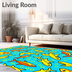 Bright Yellow Orange Ocean Sharks Rug