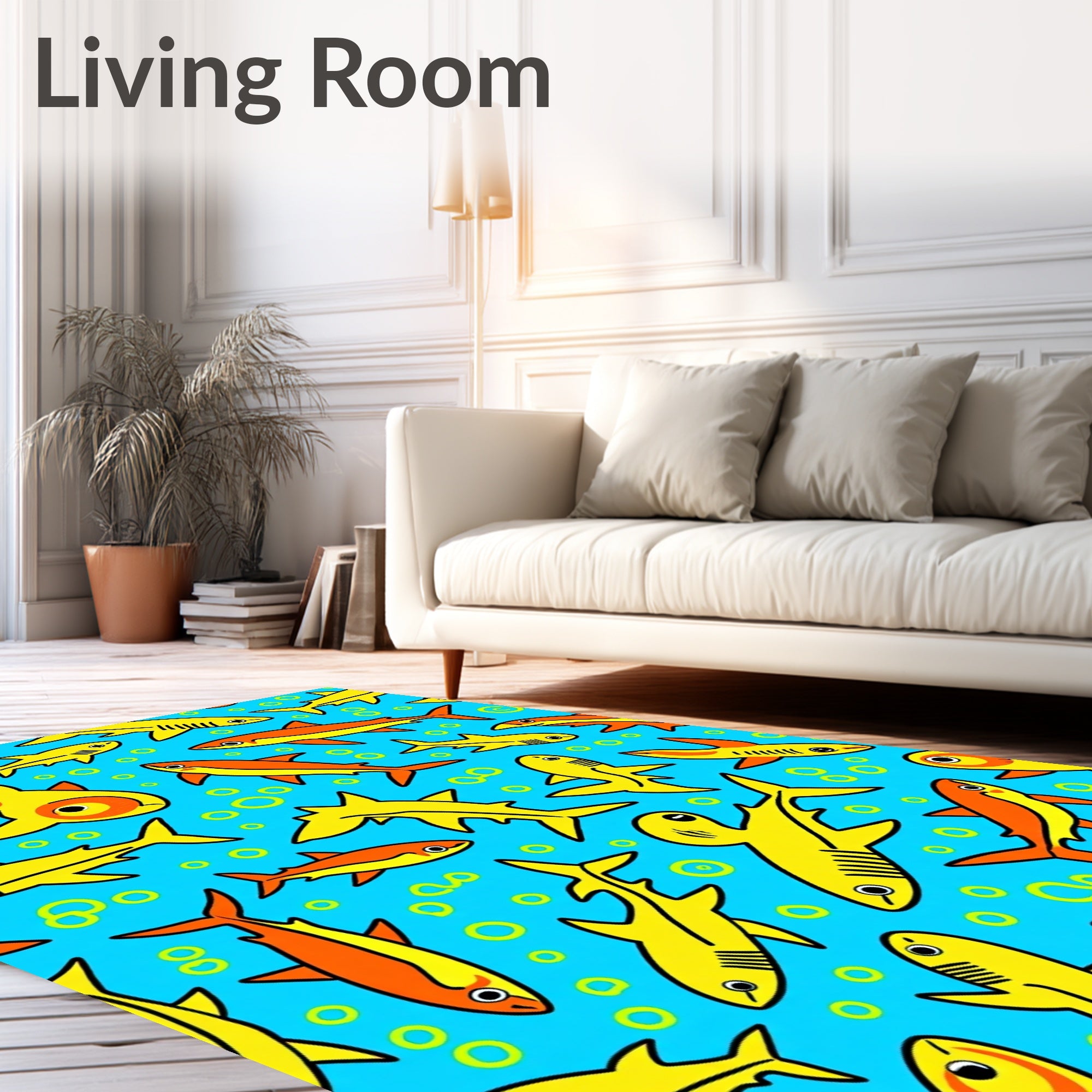 Bright Yellow Orange Ocean Sharks Rug