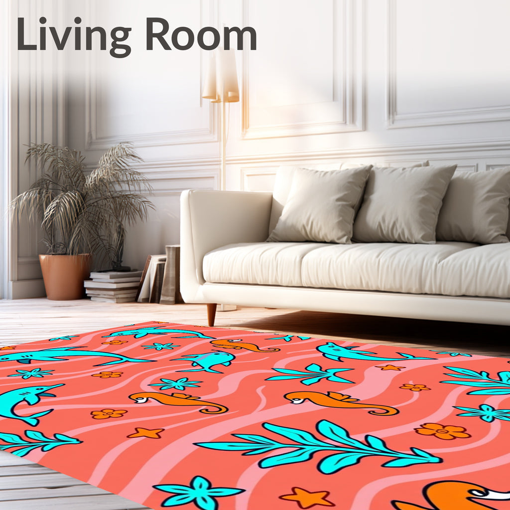 Coral Ocean Dolphins Seahorses and Plants Rug