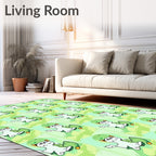 Whimsical Cat Skateboarding Green Tones Rug