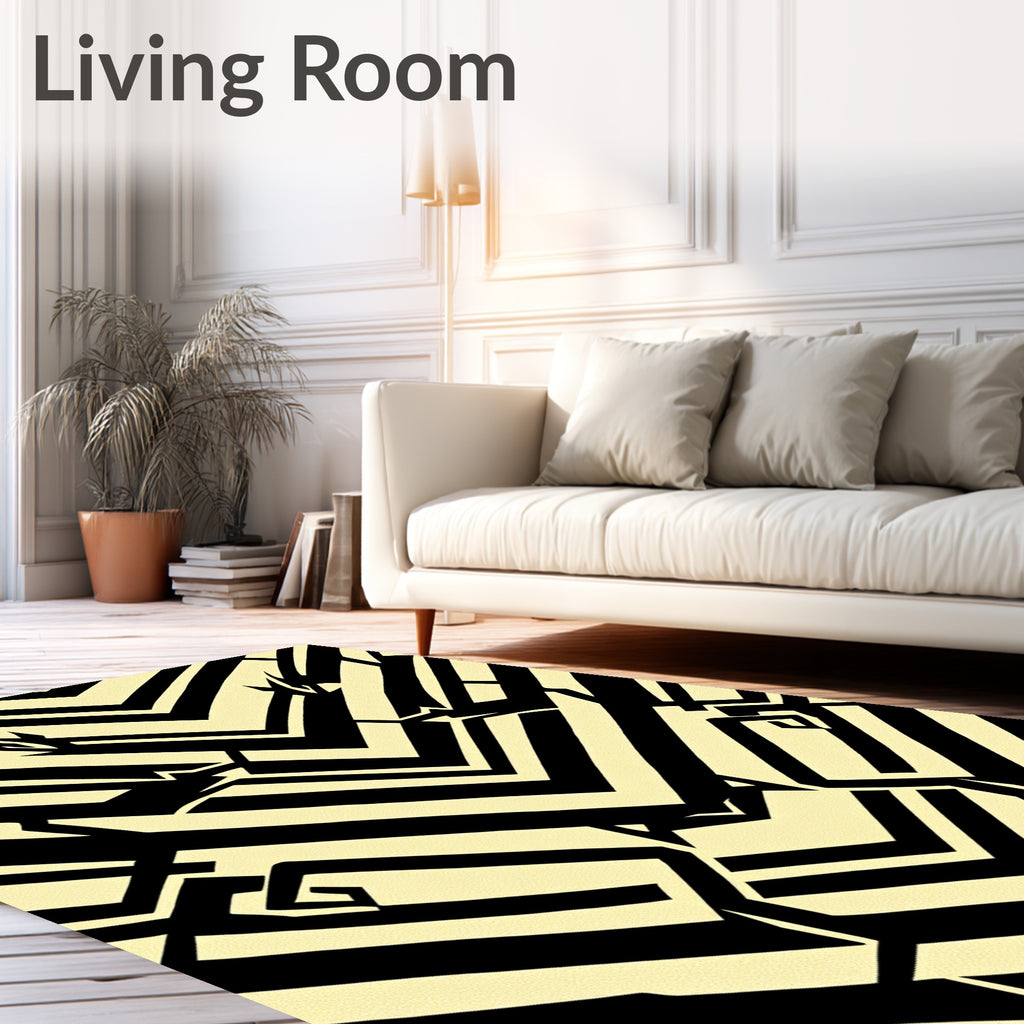 Bold Black Yellow Abstract Creature Rug