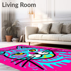 Vivid Cyan Pink Feline Abstract Rug