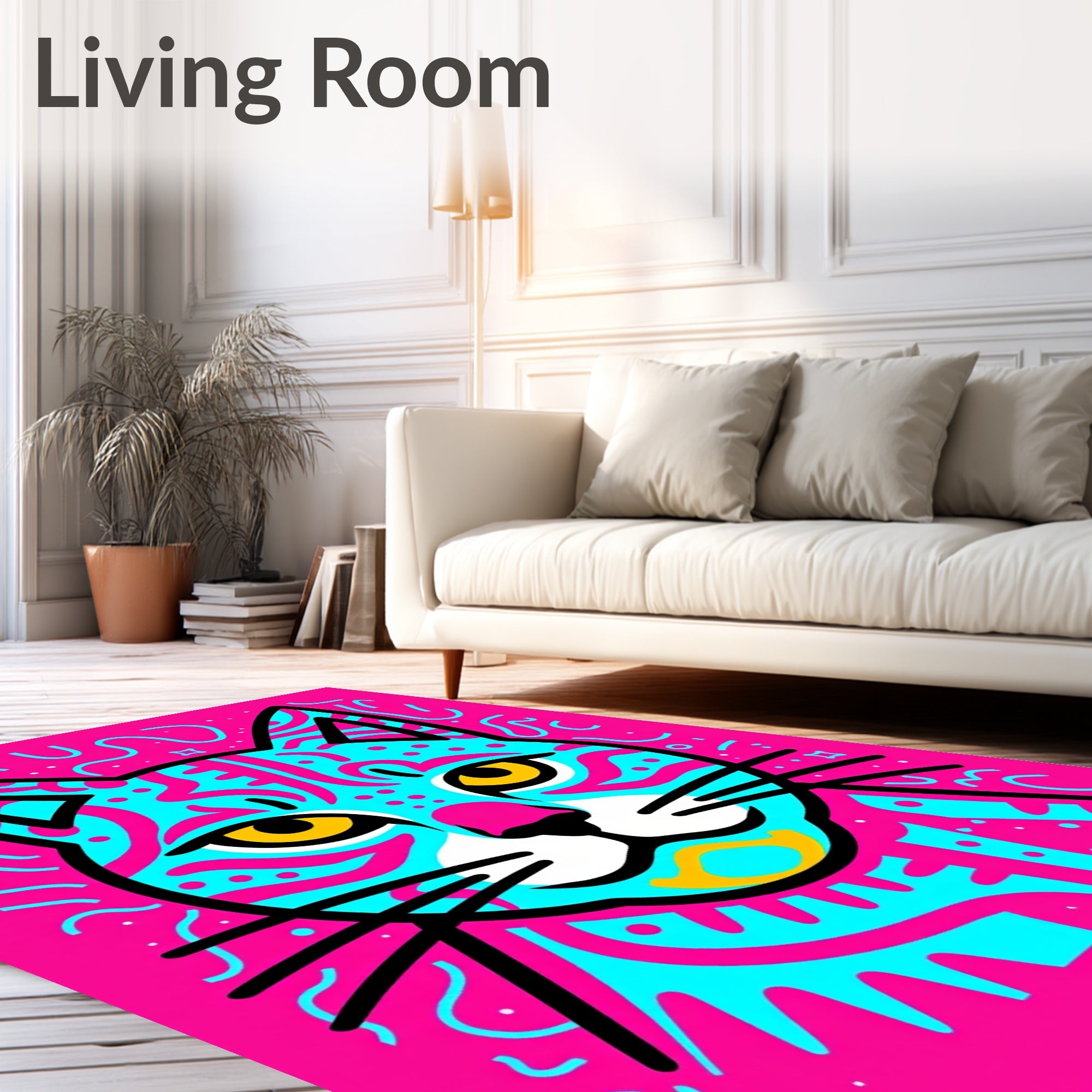 Vivid Cyan Pink Feline Abstract Rug