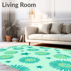 Teal Floral Star Background Rug