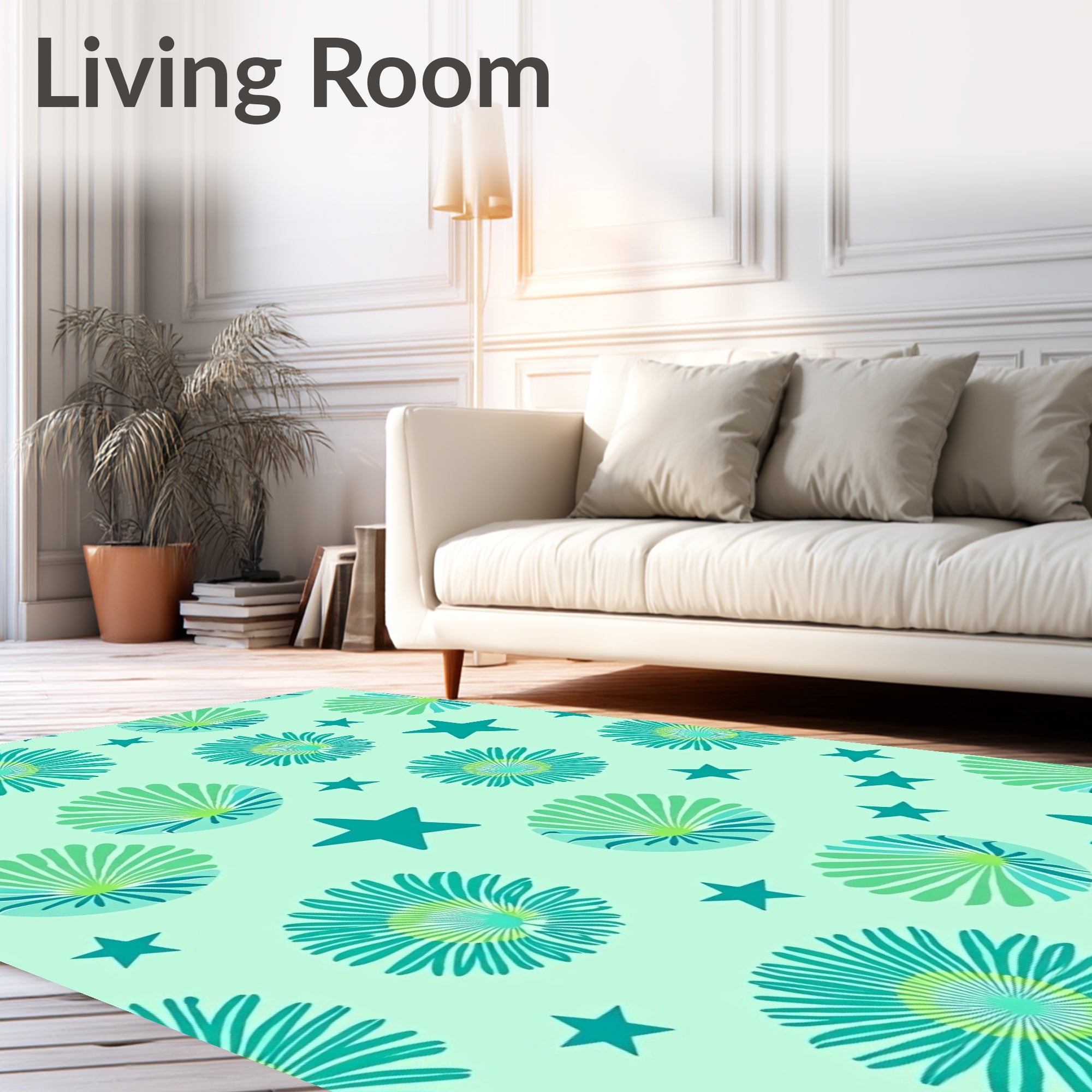 Teal Floral Star Background Rug