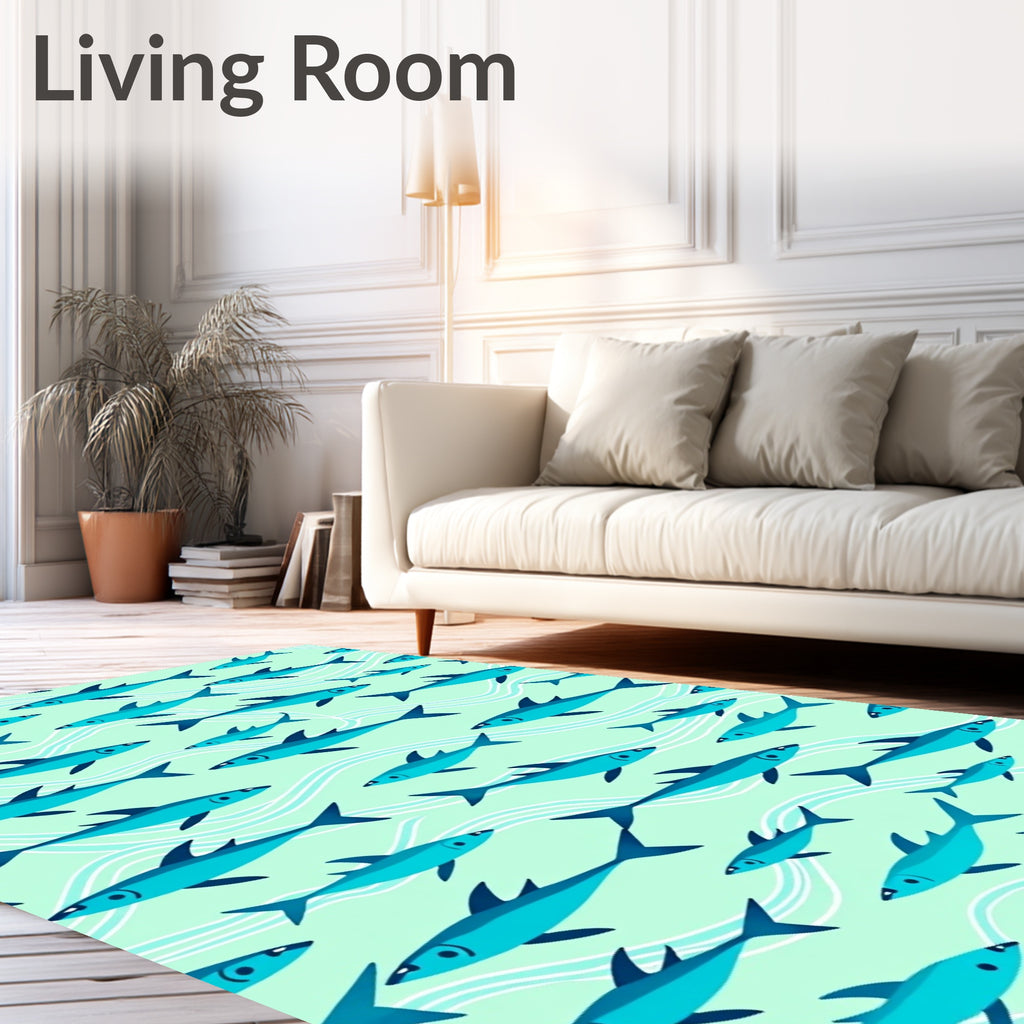 Aqua Schooling Fish Waves Rug