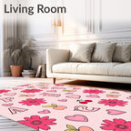 Pink Girly Alphabet Floral Heart Cherries Rug