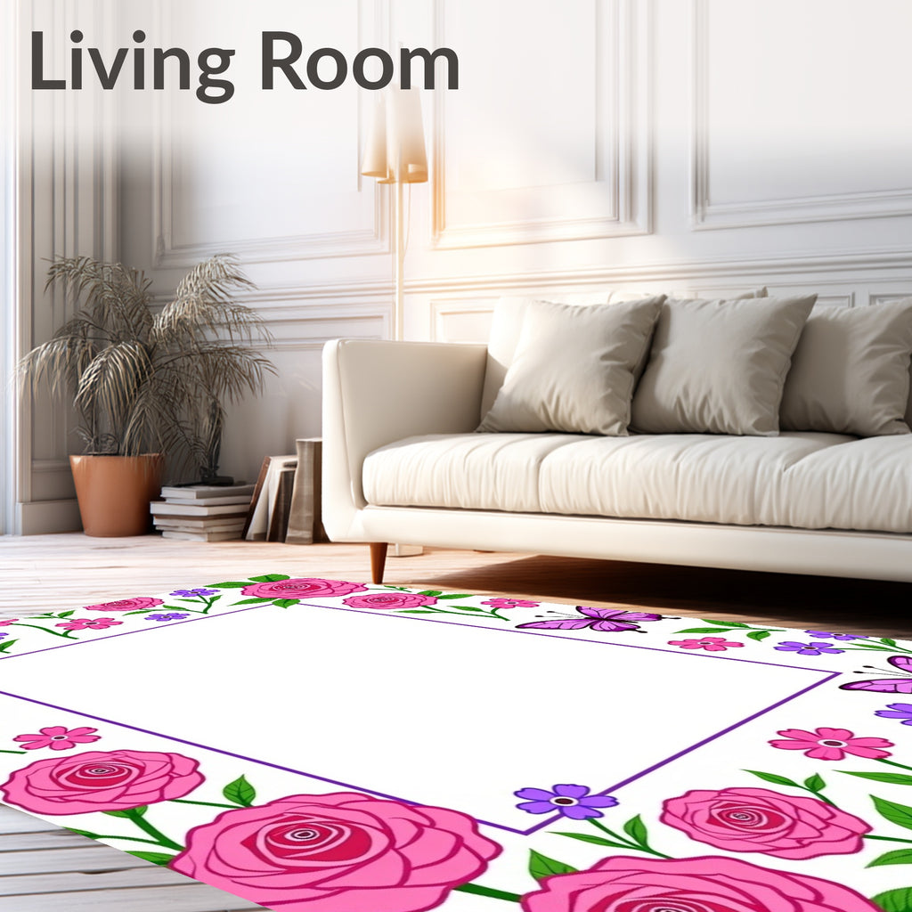 Purple Butterflies and Pink Roses Garden Border Rug