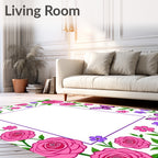 Purple Butterflies and Pink Roses Garden Border Rug