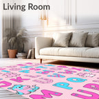 Playful Pink Blue Alphabet Characters Rug