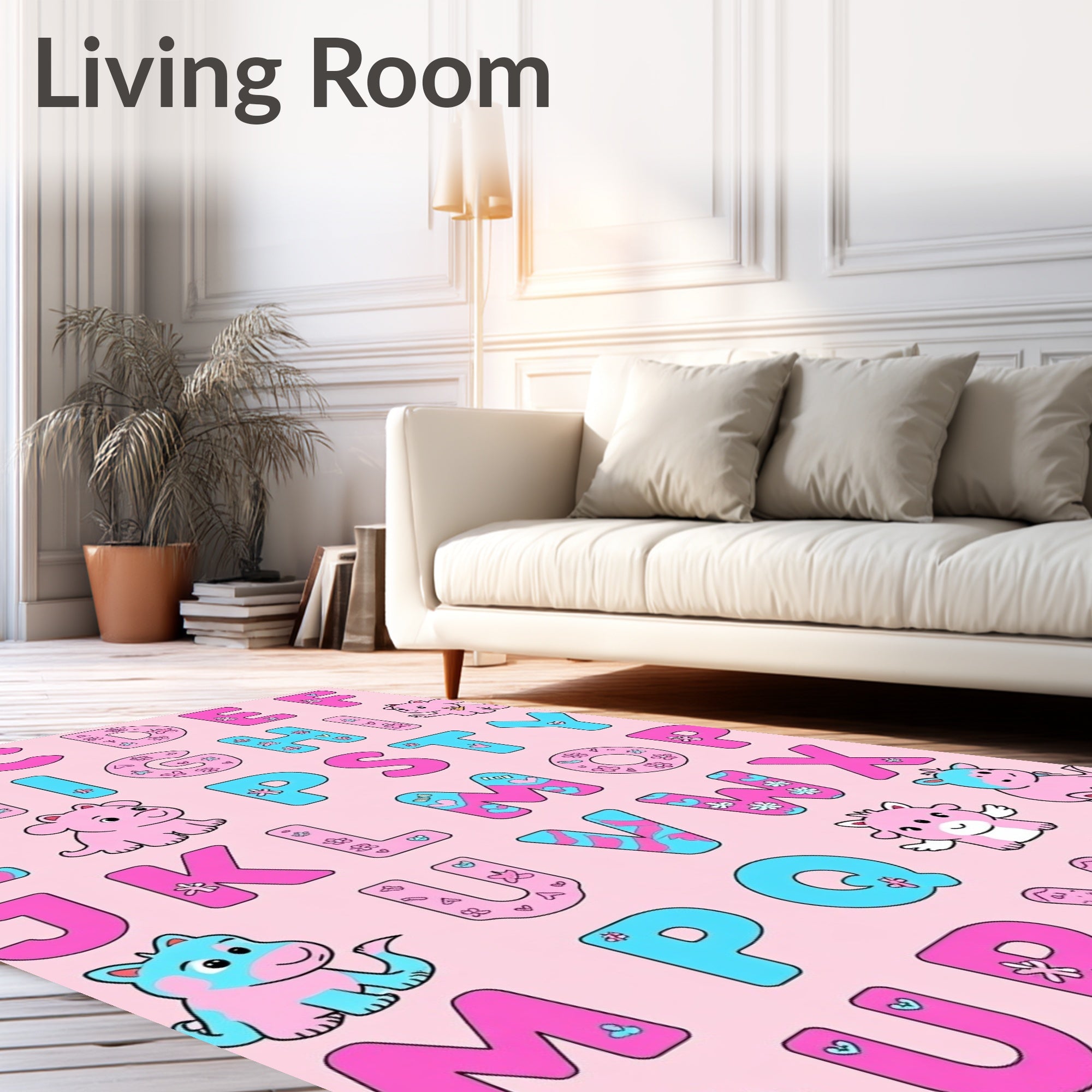 Playful Pink Blue Alphabet Characters Rug