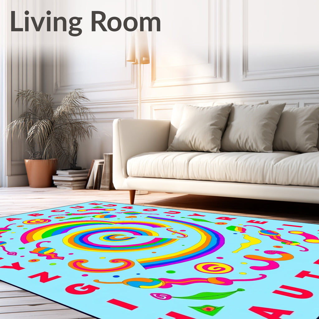 Psychedelic Rainbow Alphabet Swirl Rug