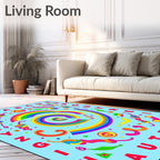 Psychedelic Rainbow Alphabet Swirl Rug