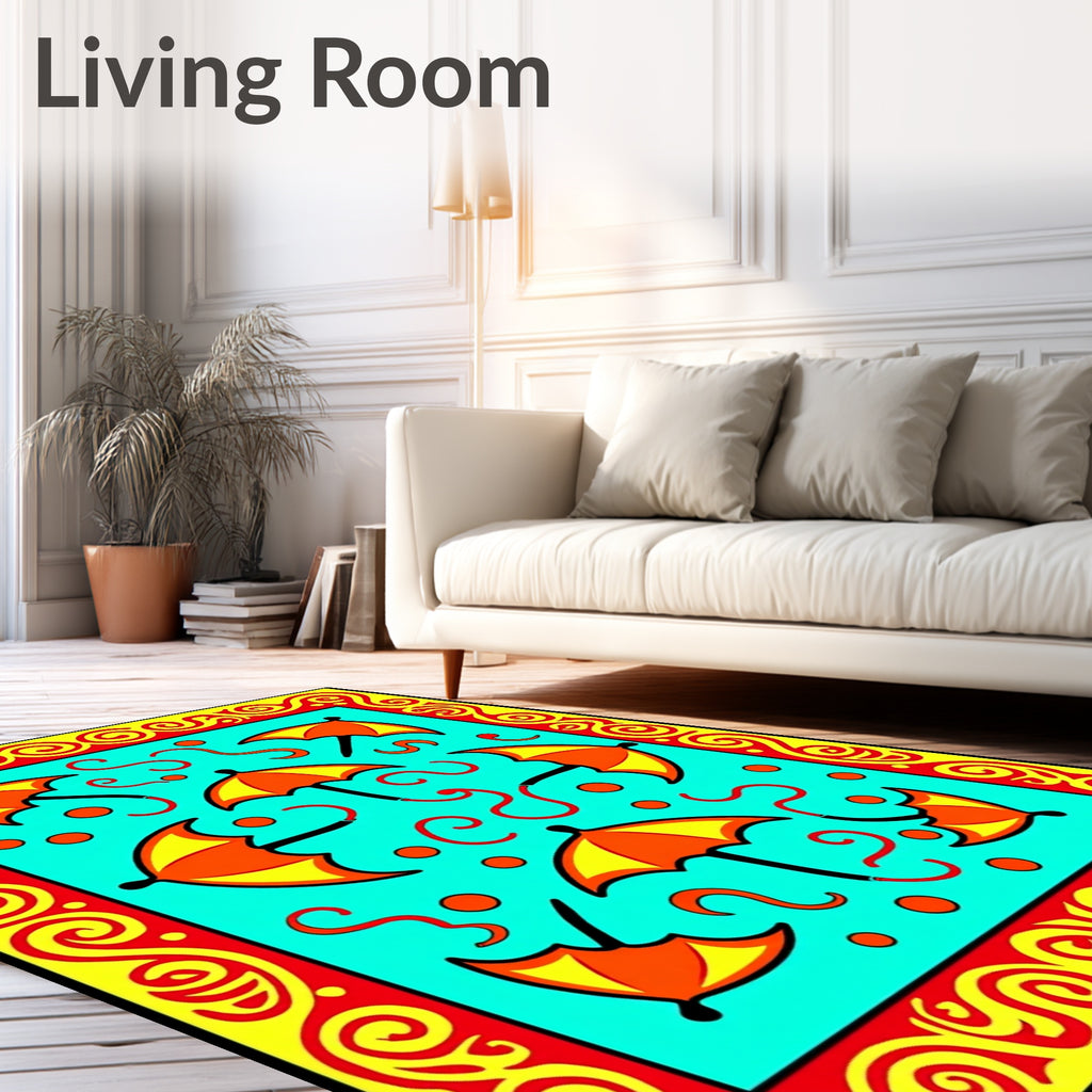 Yellow Orange Umbrella Fun Border Rug