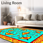 Yellow Orange Umbrella Fun Border Rug