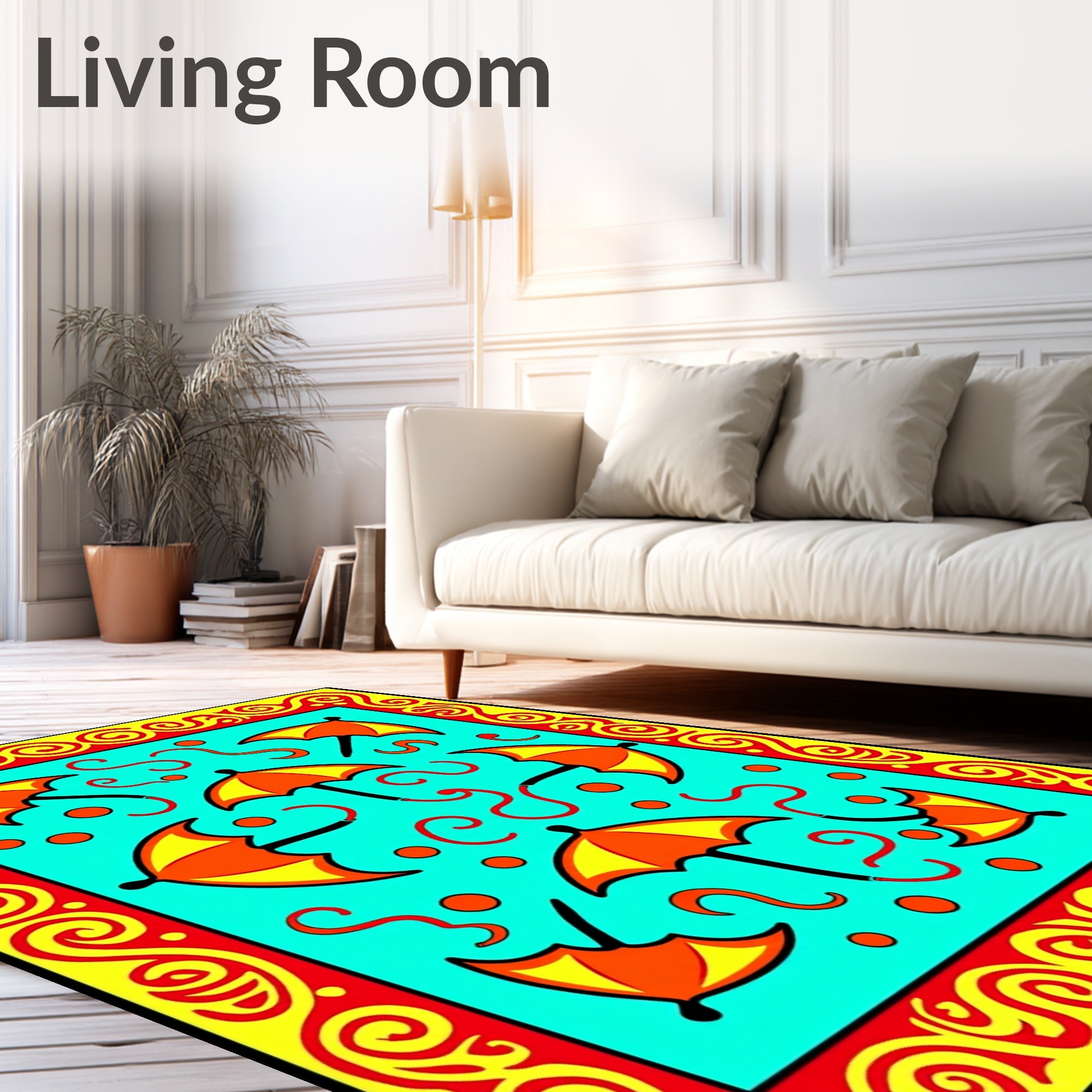 Yellow Orange Umbrella Fun Border Rug