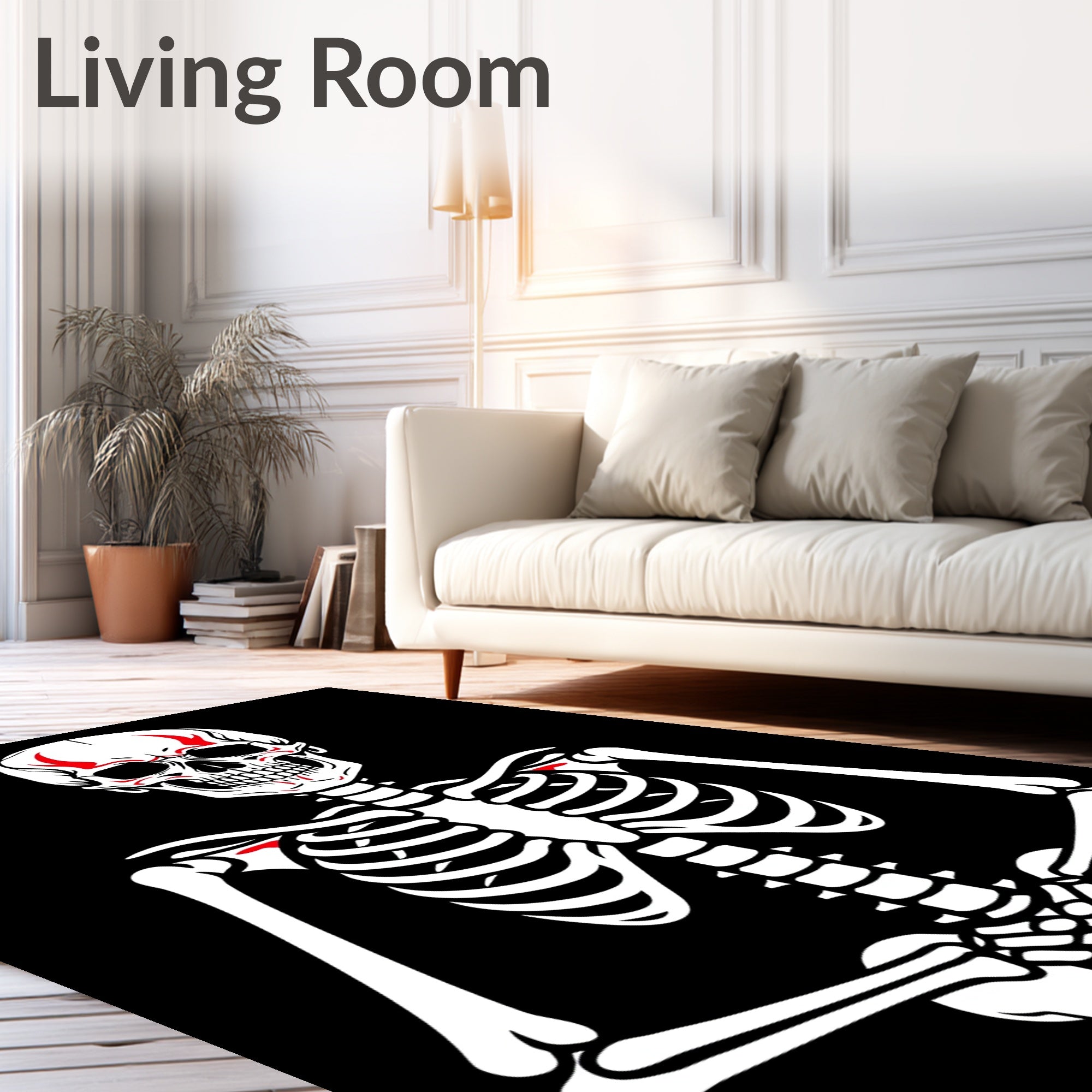 Bold White Skeleton Red Markings Rug