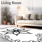 Bold Black Eight Petal Floral Inlay Rug