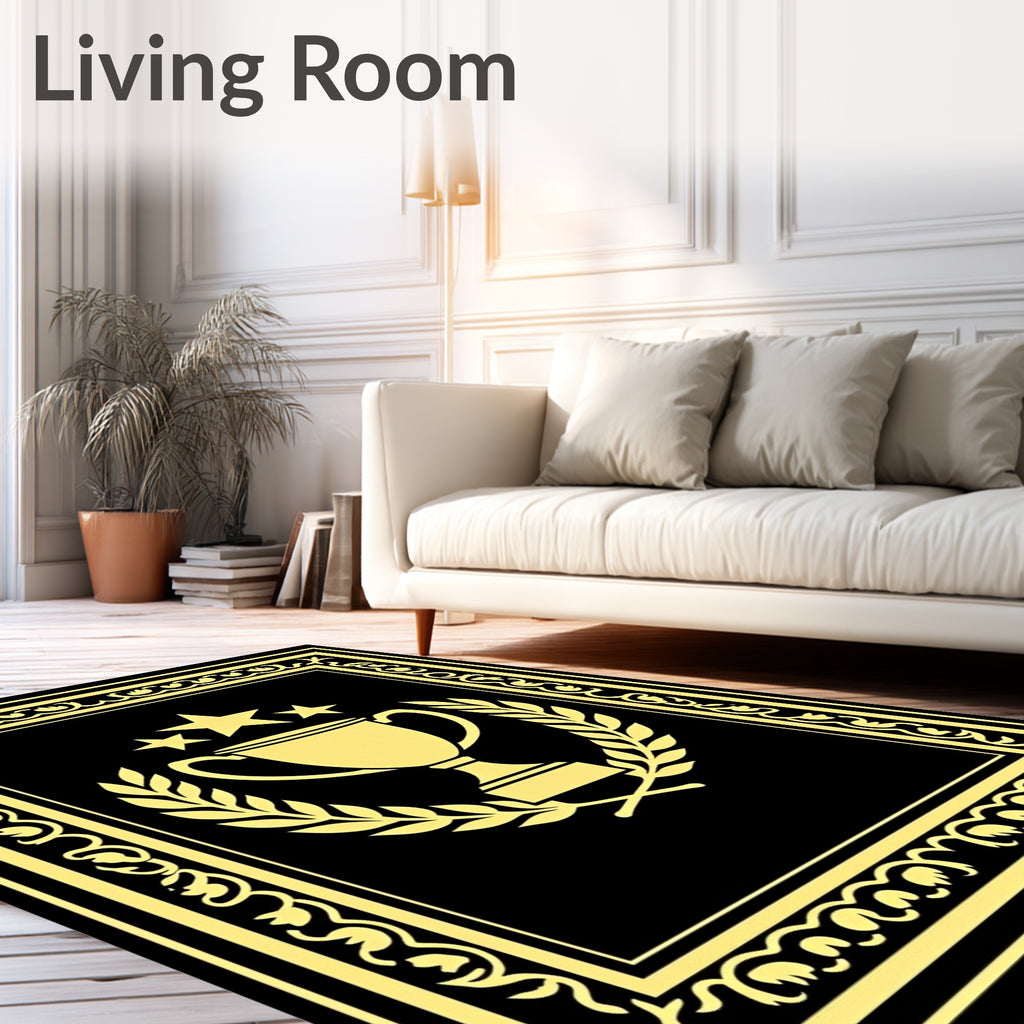 Golden Laurel Trophy Black Border Rug