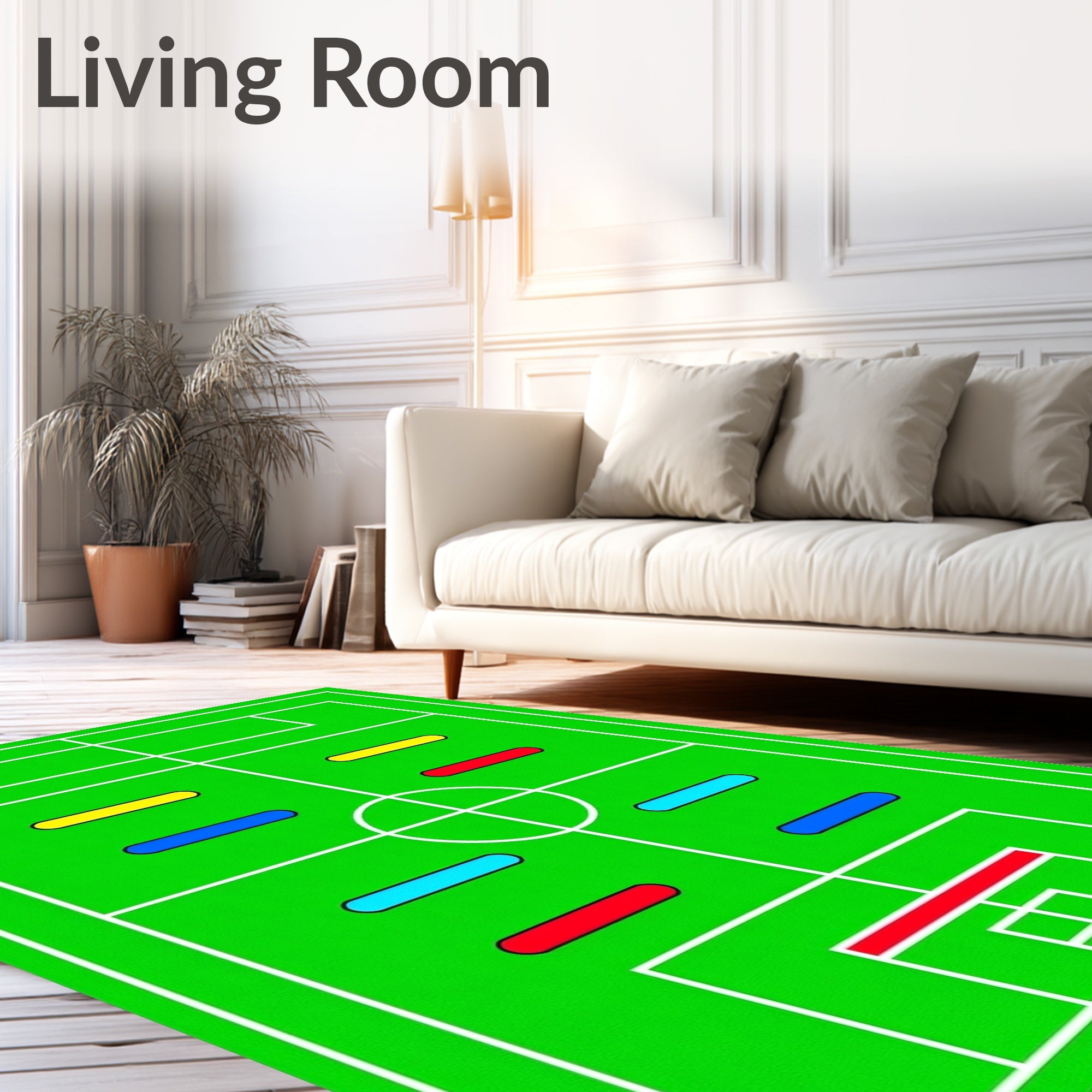 Green Field With Colorful Horizontal Stripes Rug